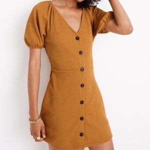 Madewell Texture & Thread Puff-Sleeve Dress | Medium | Gold